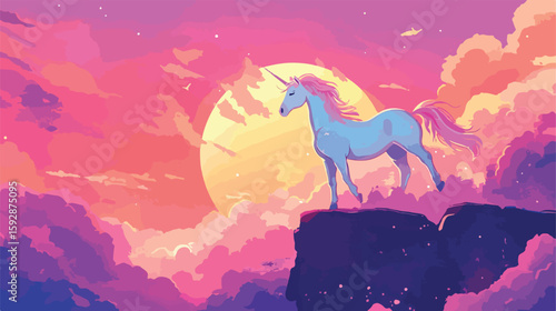 Enchanting Unicorn in Fantasy Rainbow Sky
