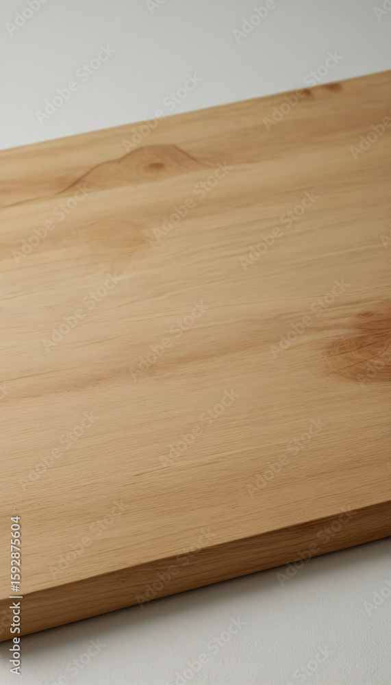 Fototapeta premium Rectangular wooden cutting board with natural grain on neutral background