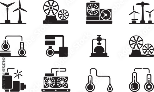 Renewable Energy and Industrial Machinery Icons Set