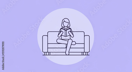Woman relaxing on a couch, engrossed in reading a book.