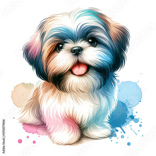 Shih Tzu Puppy's Playful Pose: A charming Shih Tzu puppy with a fluffy coat and a sweet expression, sitting and looking adorable. Capturing the essence of canine cuteness.