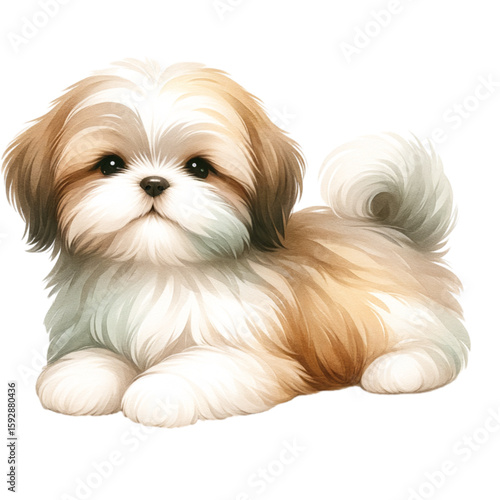 Shih Tzu Puppy Portrait: A captivating studio portrait captures the charming essence of a Shih Tzu puppy, with its fluffy coat and endearing gaze.