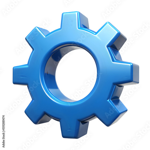 Gear setting icon with blue cog arrows left and bottom 3d rendering on transparent background layout
