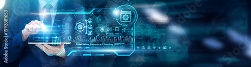 Operations Head using tablet analyzing Enterprise Resource Planning inventory turnover and production cycle sync data, supply-demand alignment metrics. System integration logs.