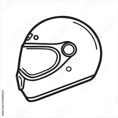Line art drawing of a full face motorcycle helmet