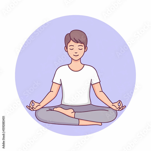 Serene Meditation Man finding Inner Peace in Lotus Position - Vector Illustration
