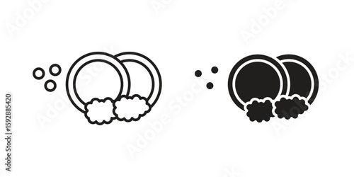 Washing dishes icon. concept solid and line style in black. EPS 10