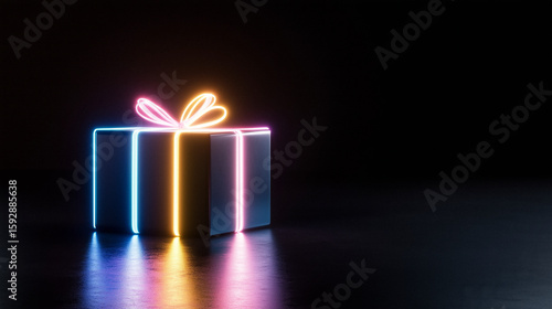 Wallpaper Mural Radiant neon-lit gift box floating against a deep black backdrop Torontodigital.ca