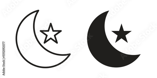 Moon and star icon. concept solid and line style in black. EPS 10