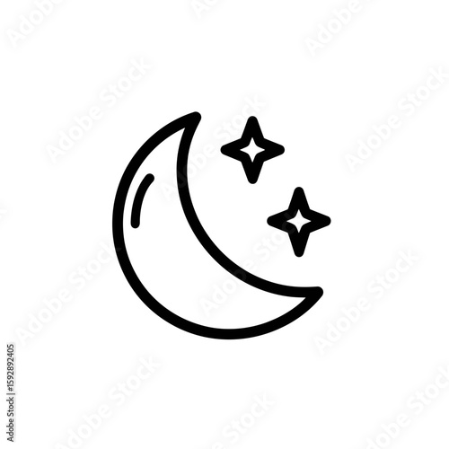 Crescent moon shines bright with stars on night vector graphic icon