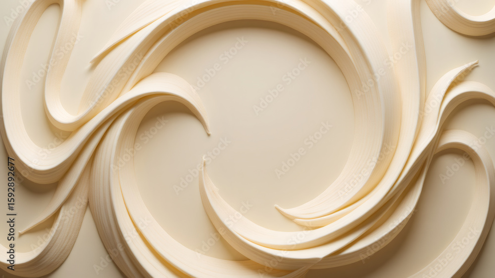Fototapeta premium Cream Paper Swirls: Abstract Decorative Art with Soft Light and Elegant Curves for Backgrounds & Designs