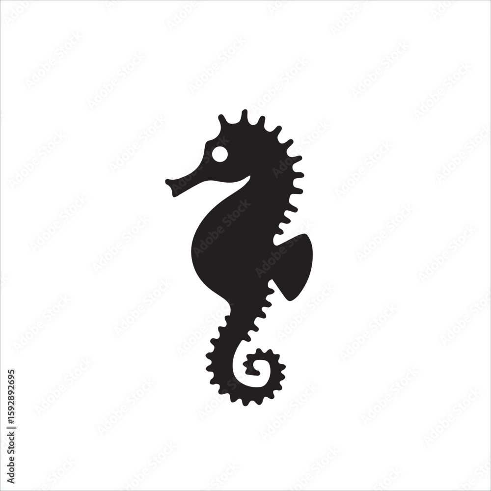 Obraz premium Silhouette of a majestic black seahorse on a white background