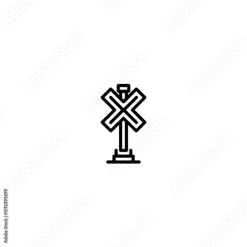 Warning signal presents imminent railroad crossing danger in minimalist setting with white backdrop