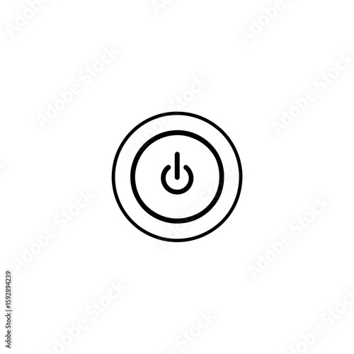 Power button graphic activates system in minimalist white scene plain