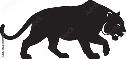 Silhouette of a Black Panther Walking, Majestic Predator in Profile, Sleek and Powerful Feline, Vector Graphic