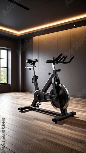 Modern spin bike in a dark gym