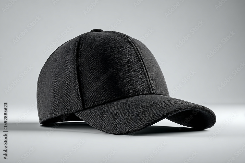 Fototapeta premium Ai generated image of a plain black baseball cap is presented in a studio shot