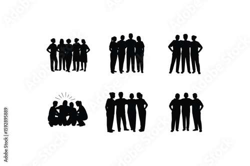 Diverse group silhouettes standing together people