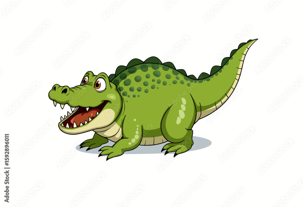 Fototapeta premium Cartoon crocodile smiling with bright green colors and friendly expression 