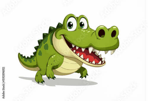 Cartoon crocodile smiling happily with bright colors on white background  