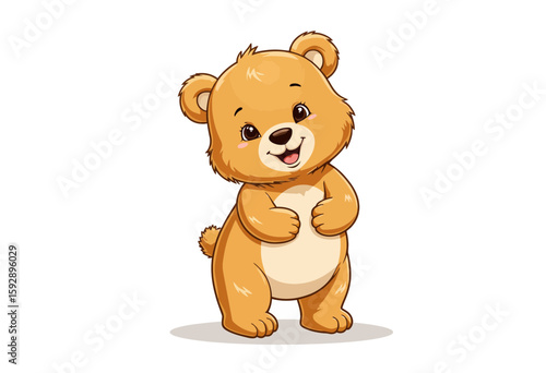 Cute animated bear smiling and standing on a white background  