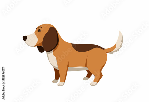 Cartoon brown beagle dog standing with a curious expression  