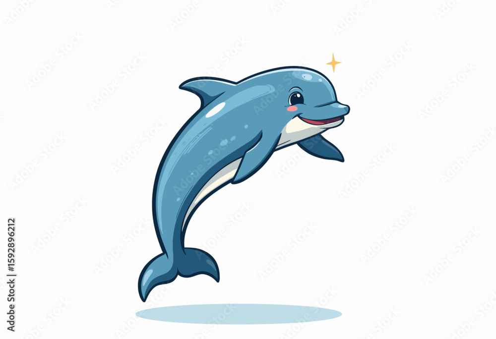 Fototapeta premium Cartoon dolphin jumping with a smile in playful ocean environment 