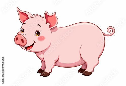 Cartoon pig smiling and standing with a cute expression  