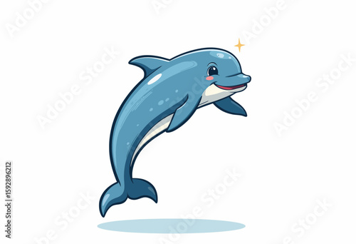 Cartoon dolphin jumping with a smile in playful ocean environment  