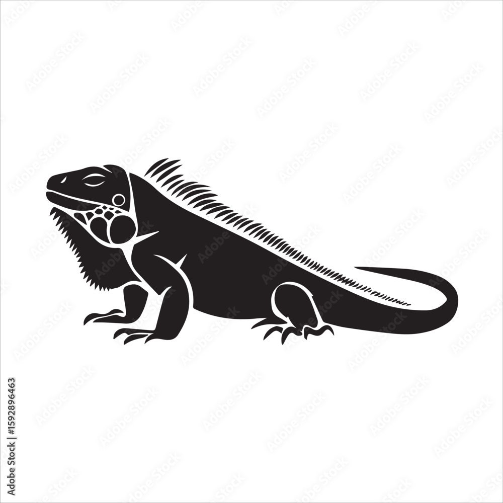 Obraz premium Black silhouette of an iguana on a white background