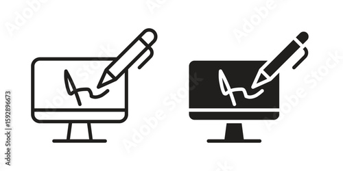 Electronic signature icon. concept solid and line style in black. EPS 10