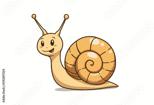 Cartoon snail with a cheerful expression on a white background  