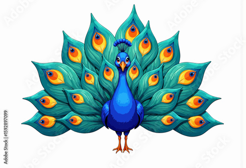 Colorful peacock displaying its feathers in vibrant style  