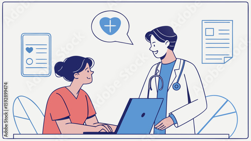 Doctor patient consultation healthcare medical professional online diagnosis treatment health checkup visit clinic silhouette
