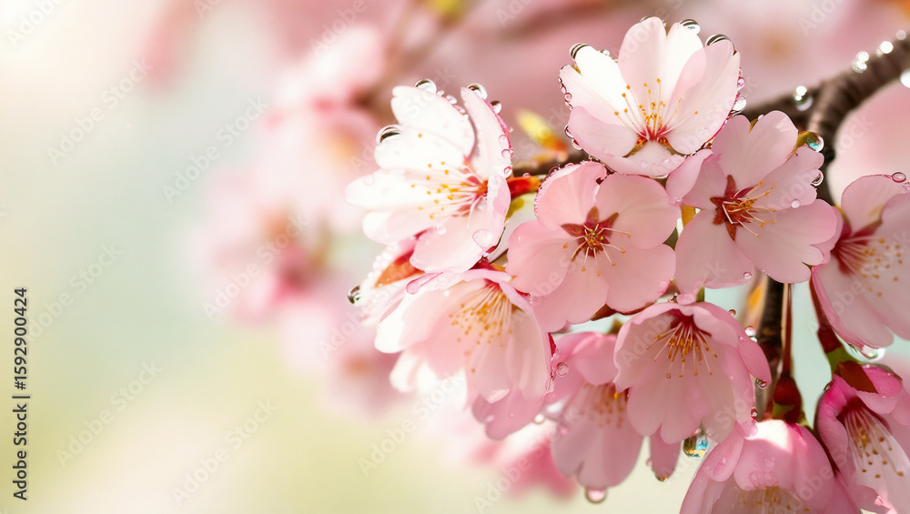 Obraz premium Pink cherry blossoms bloom beautifully on a tree branch, signaling the arrival of spring