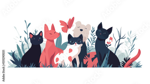 Pets and animals flat vector illustration