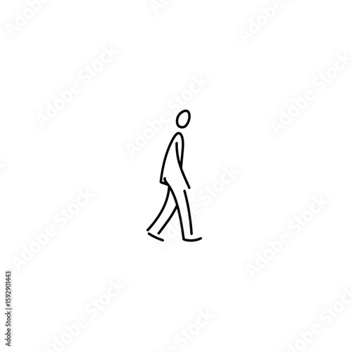 Minimalist human walks forward on white background outline drawing