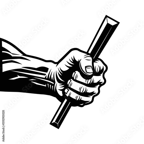 Silhouette of a man sculpting a statue with a hammer and chisel in black and white illustration art