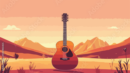 Acoustic Guitar Flat Vector Illustration