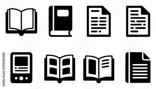 Open closed books documents and electronic reader icons paper