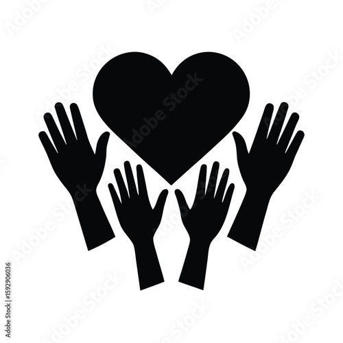 Four Hands Reaching for a Heart Symbol of Charity