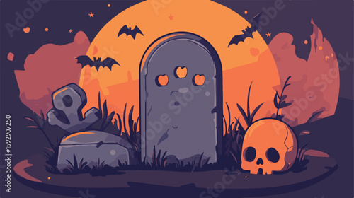 Haunting Halloween Graveyard Vector Illustration