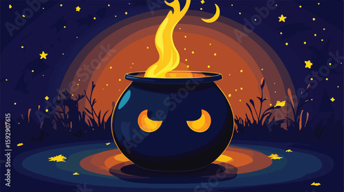 Halloween spell pot flat vector illustration