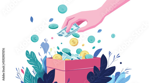 Donation Collection Box with Money Illustration