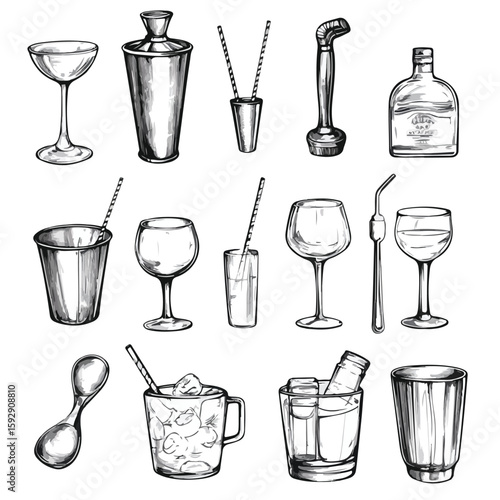 Hand-drawn Bar Inventory Sketch Set