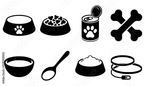 Pet supplies including bowls bones can spoon and collar food