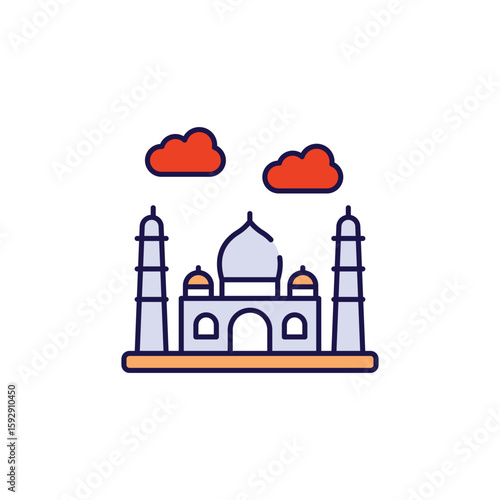 Taj Mehal icon design with white background stock illustration