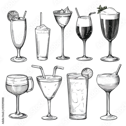 Hand-drawn Drinks Collection on White Background