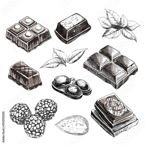 Chocolate sketch set for confectionery designs