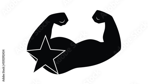 Flexed Biceps with Star Graphic in Black and White